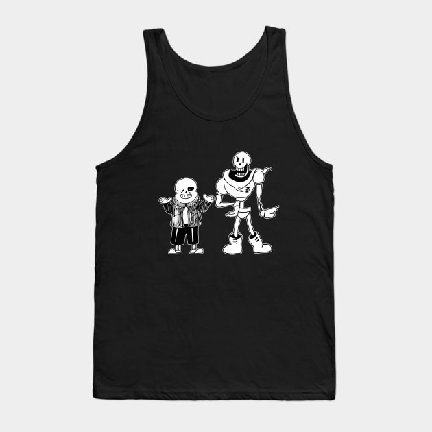 Sans and Papyrus Undertale Simple Black and White Design Tank Top by Irla